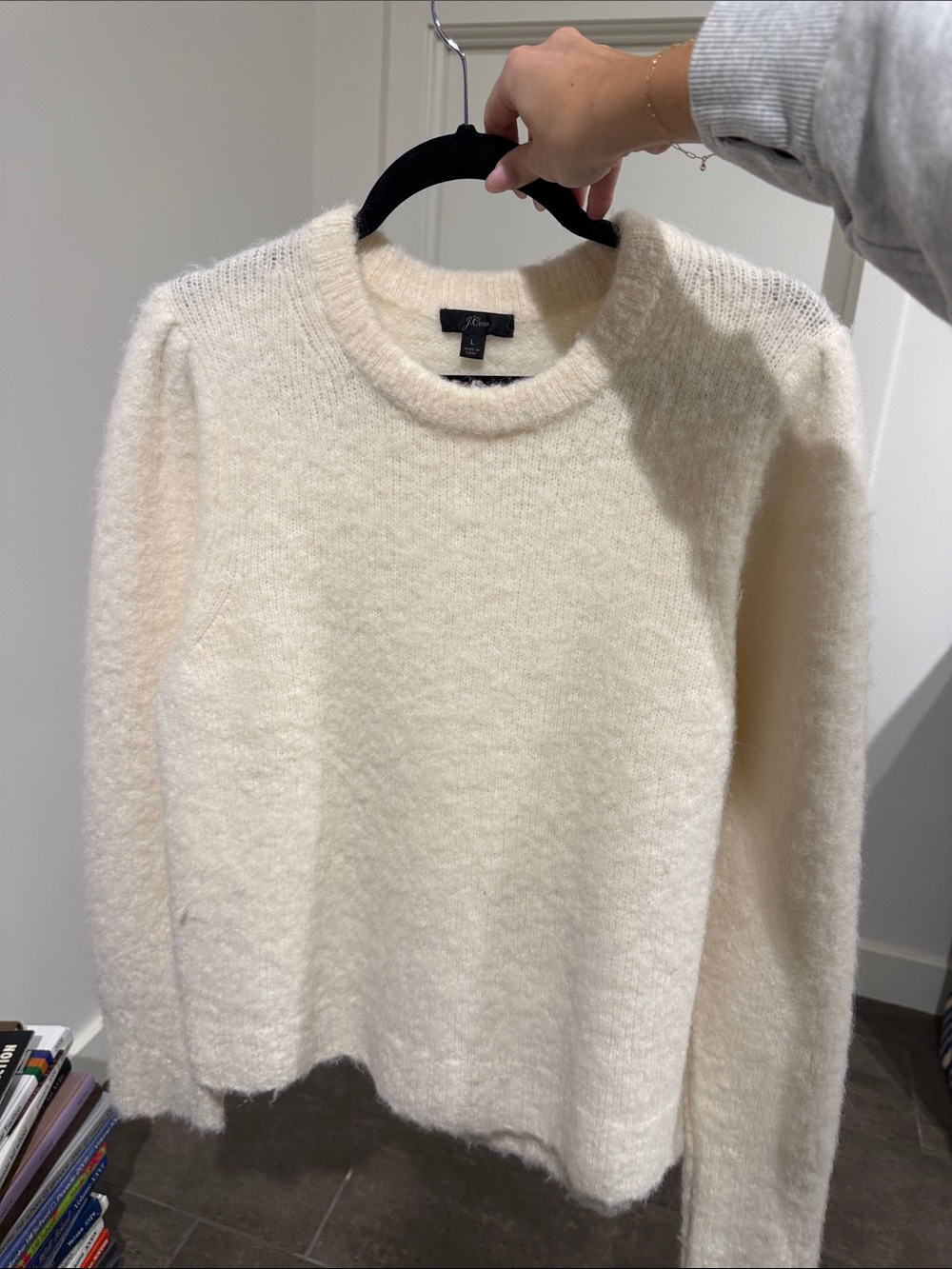 J. Crew Cream Fuzzy Crewneck Sweater